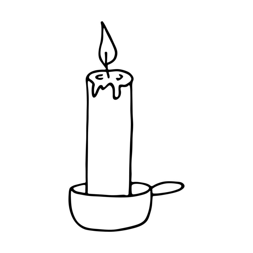 Burning aroma candle. Single doodle illustration. Hand drawn clipart for card, logo, design vector