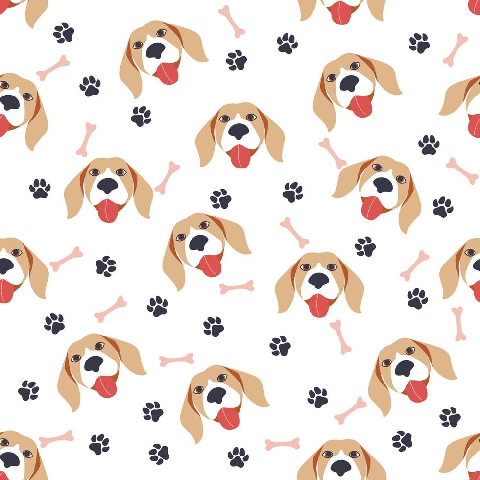 Seamless patterns with cute cartoon dogs muzzles. Dalmatian, Terrier, Bulldog vector