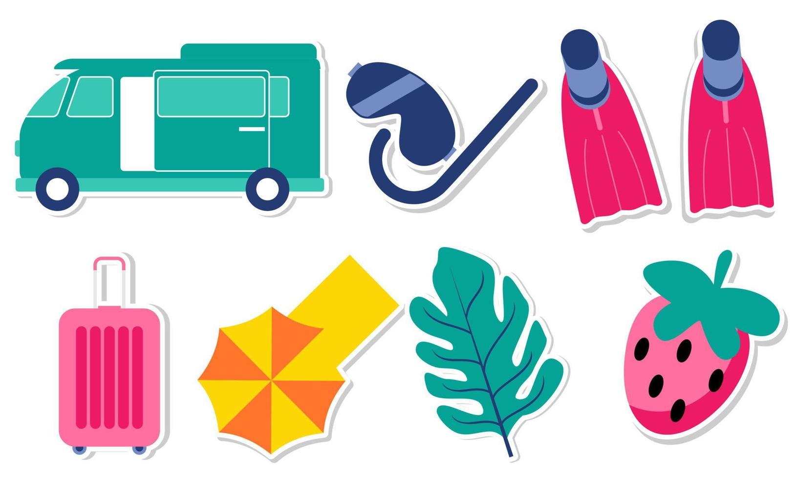 Summer stickers collection with different seasonal elements vector