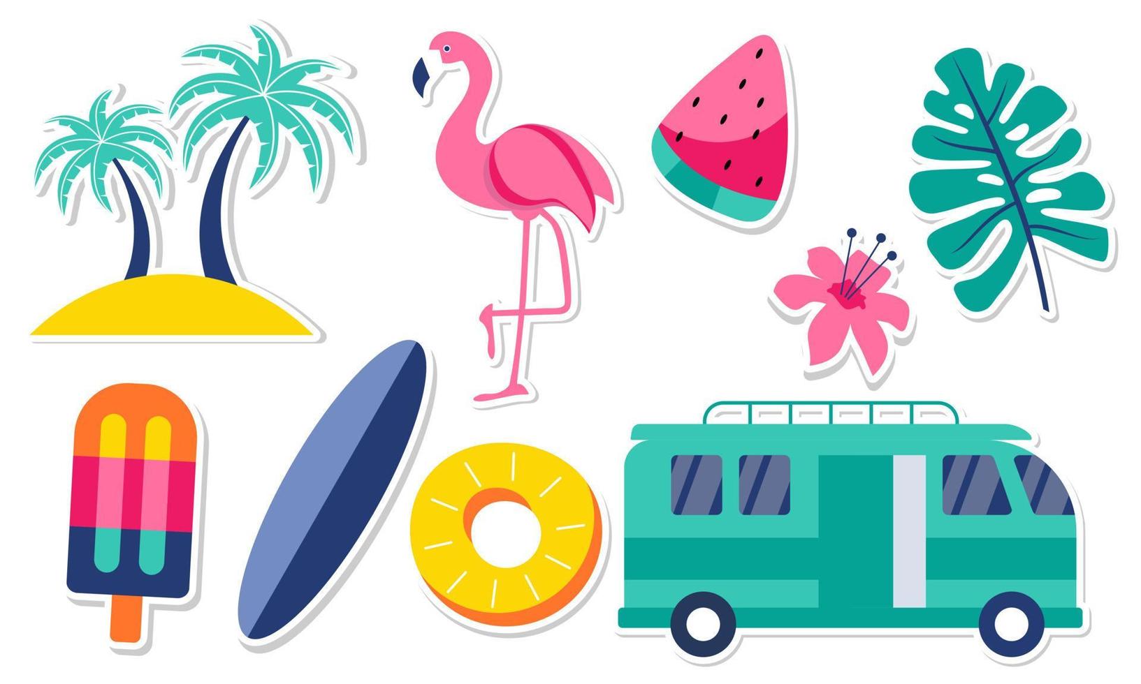 Summer stickers collection with different seasonal elements vector