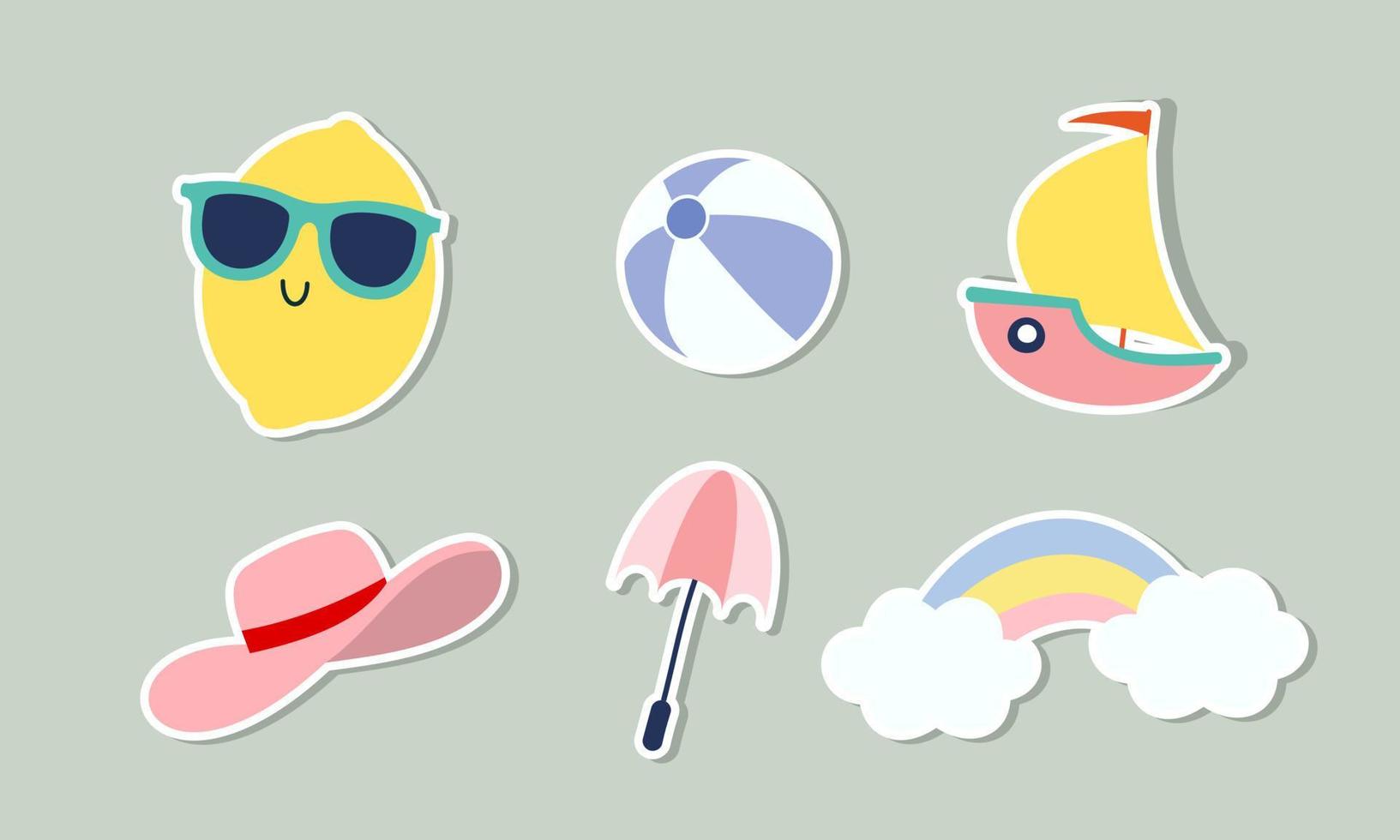 Summer stickers collection with different seasonal elements vector