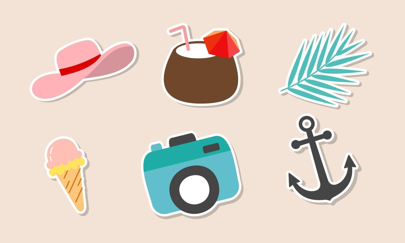 Summer stickers collection with different seasonal elements vector