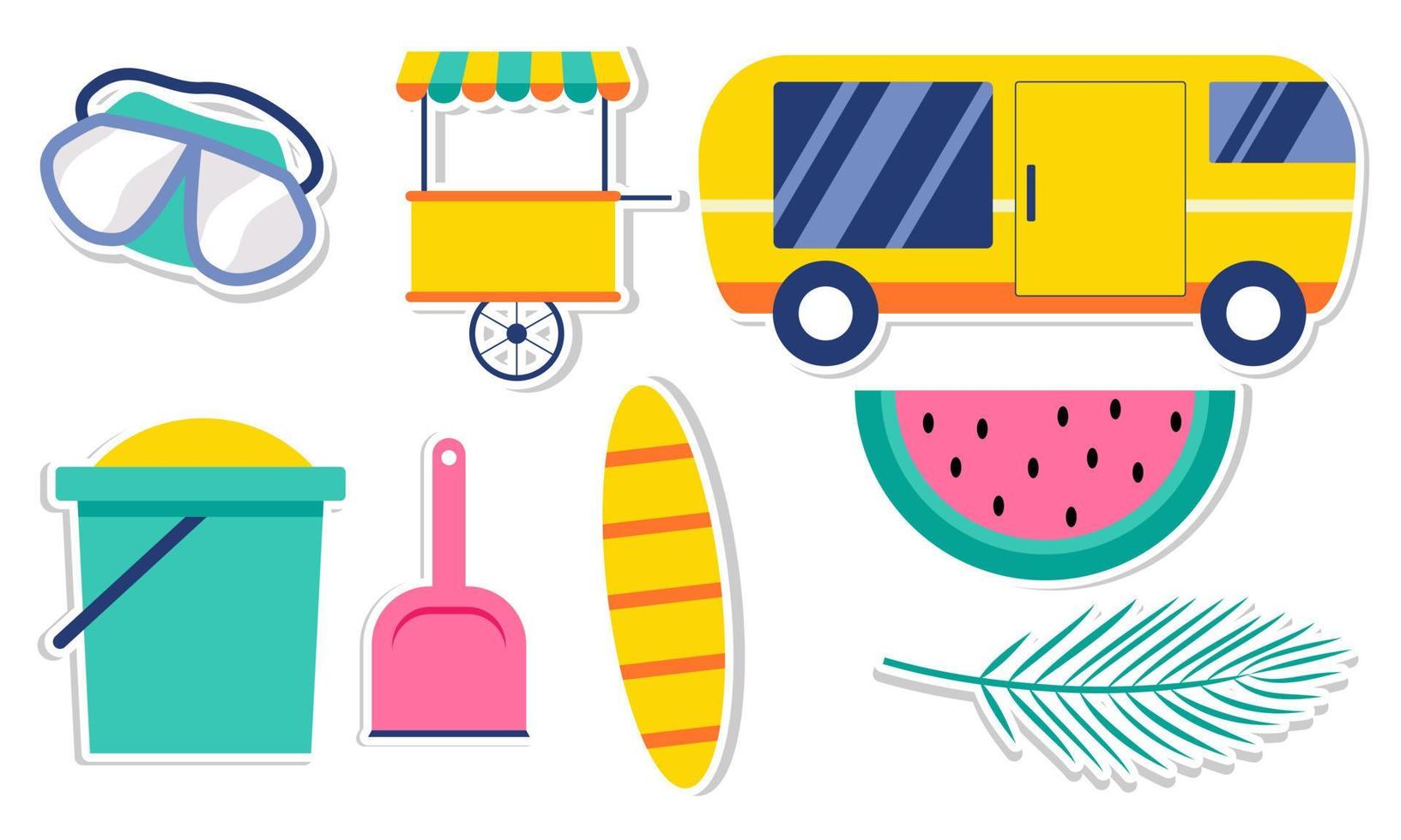 Summer stickers collection with different seasonal elements vector