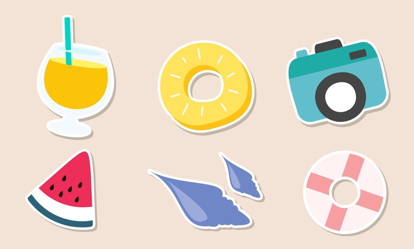 Summer stickers collection with different seasonal elements vector