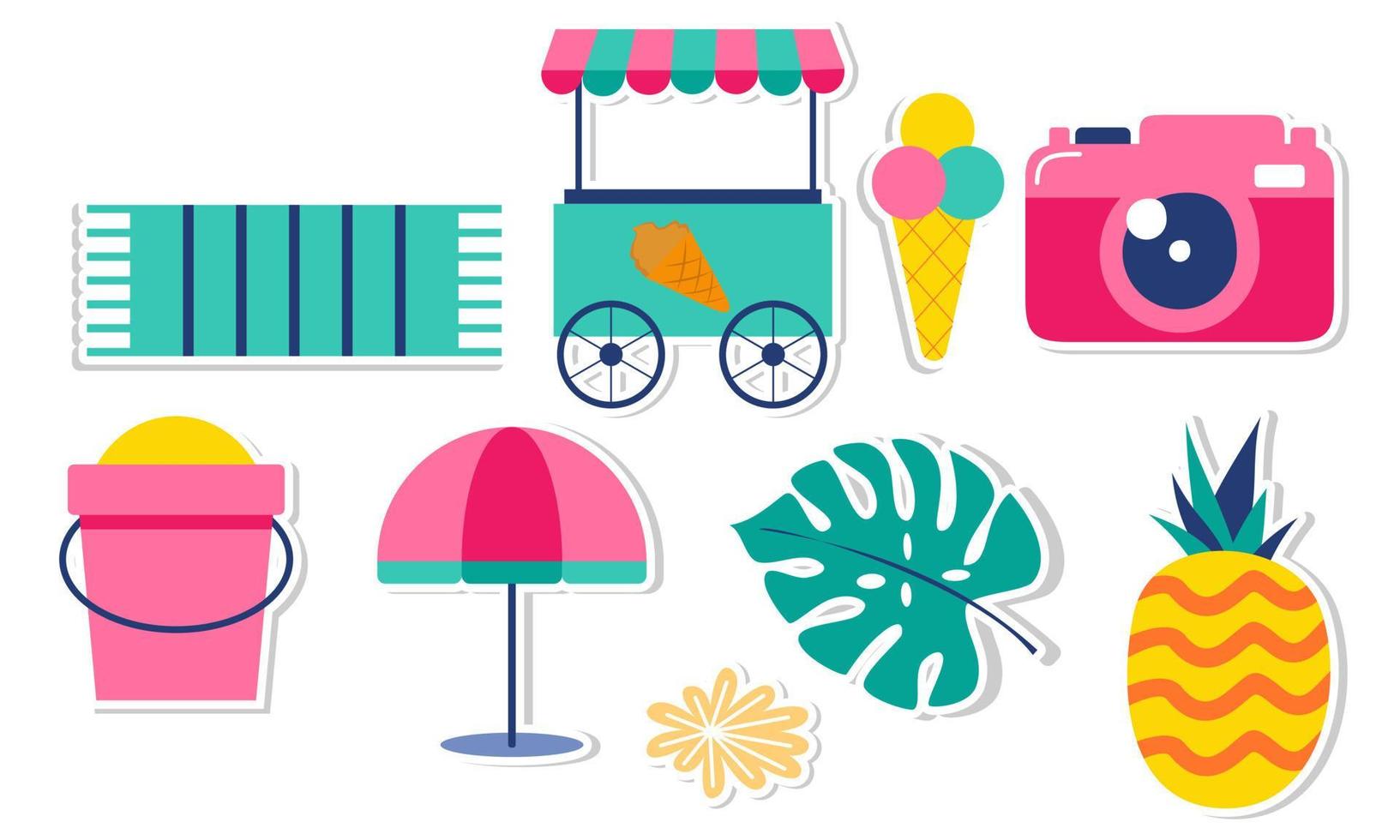 Summer stickers collection with different seasonal elements vector