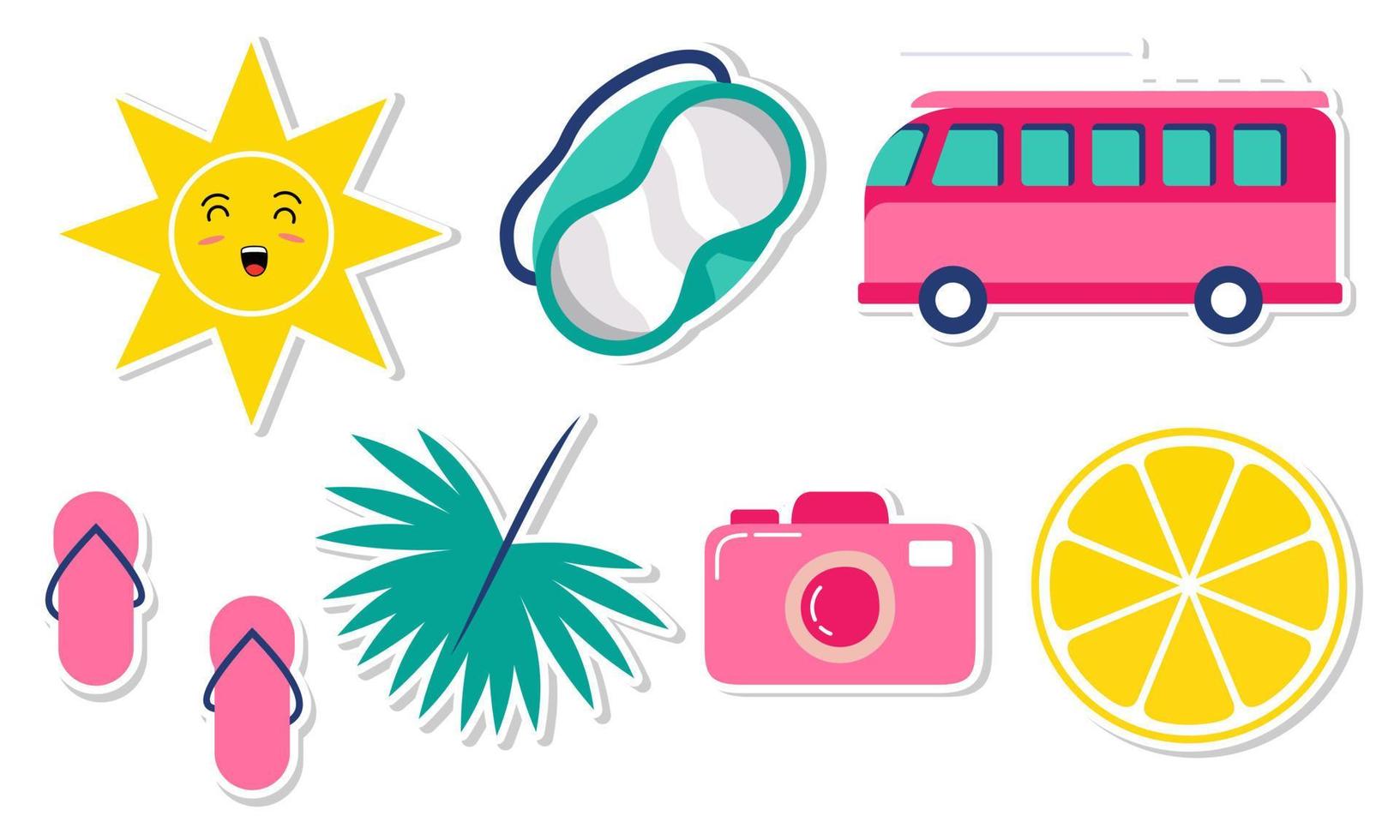 Summer stickers collection with different seasonal elements vector