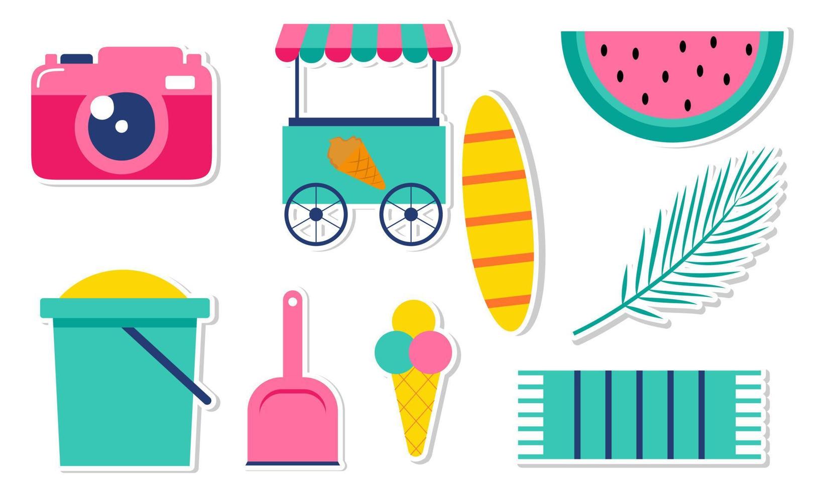 Summer stickers collection with different seasonal elements vector