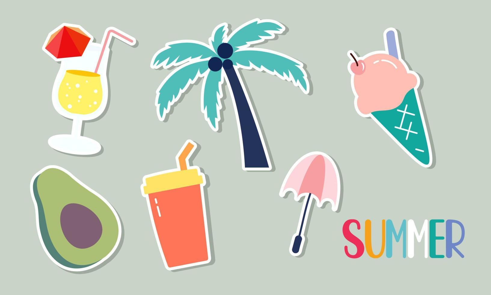 Summer stickers collection with different seasonal elements vector