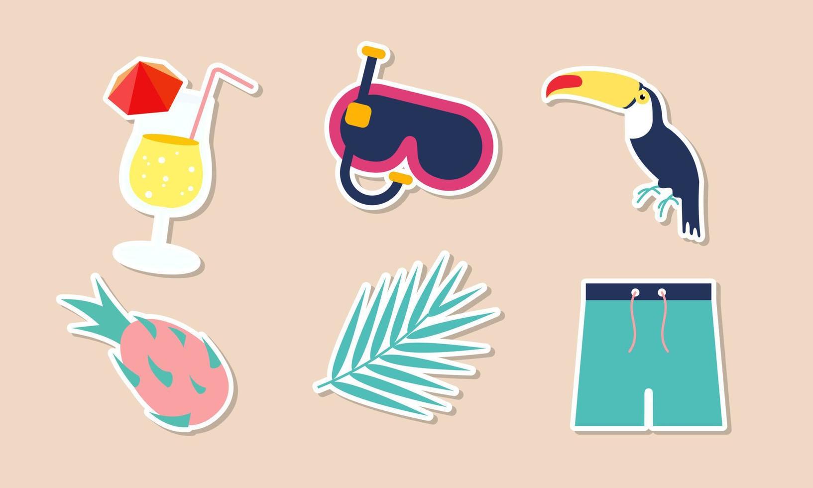 Summer stickers collection with different seasonal elements vector