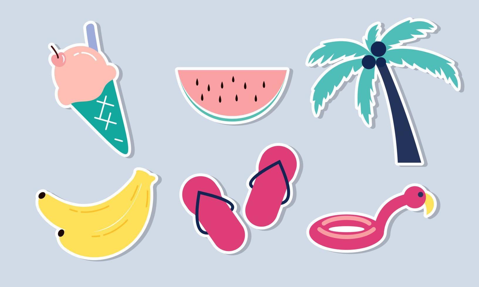 Summer stickers collection with different seasonal elements vector