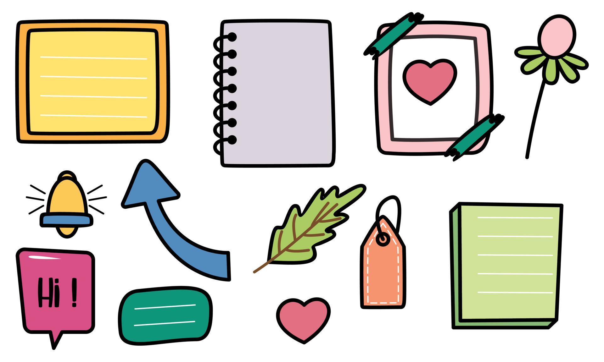 Cute bullet journal notes paper and ornament collection set in colorful