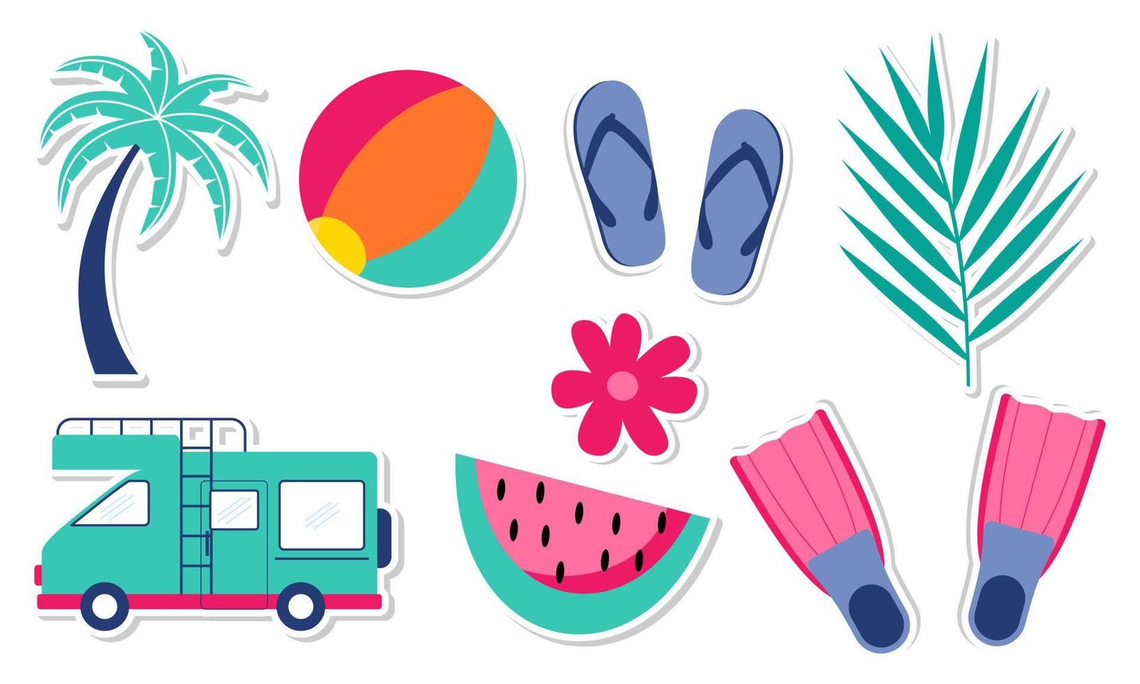 Summer stickers collection with different seasonal elements vector