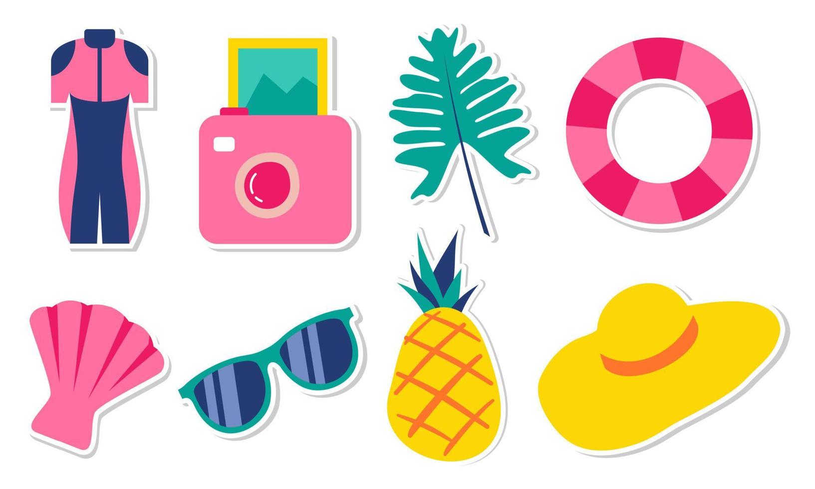 Summer stickers collection with different seasonal elements vector