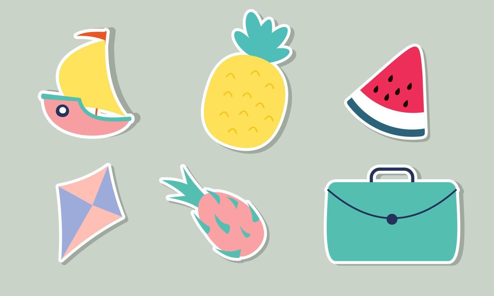 Summer stickers collection with different seasonal elements vector