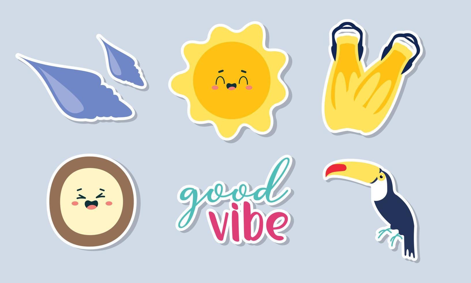 Summer stickers collection with different seasonal elements vector