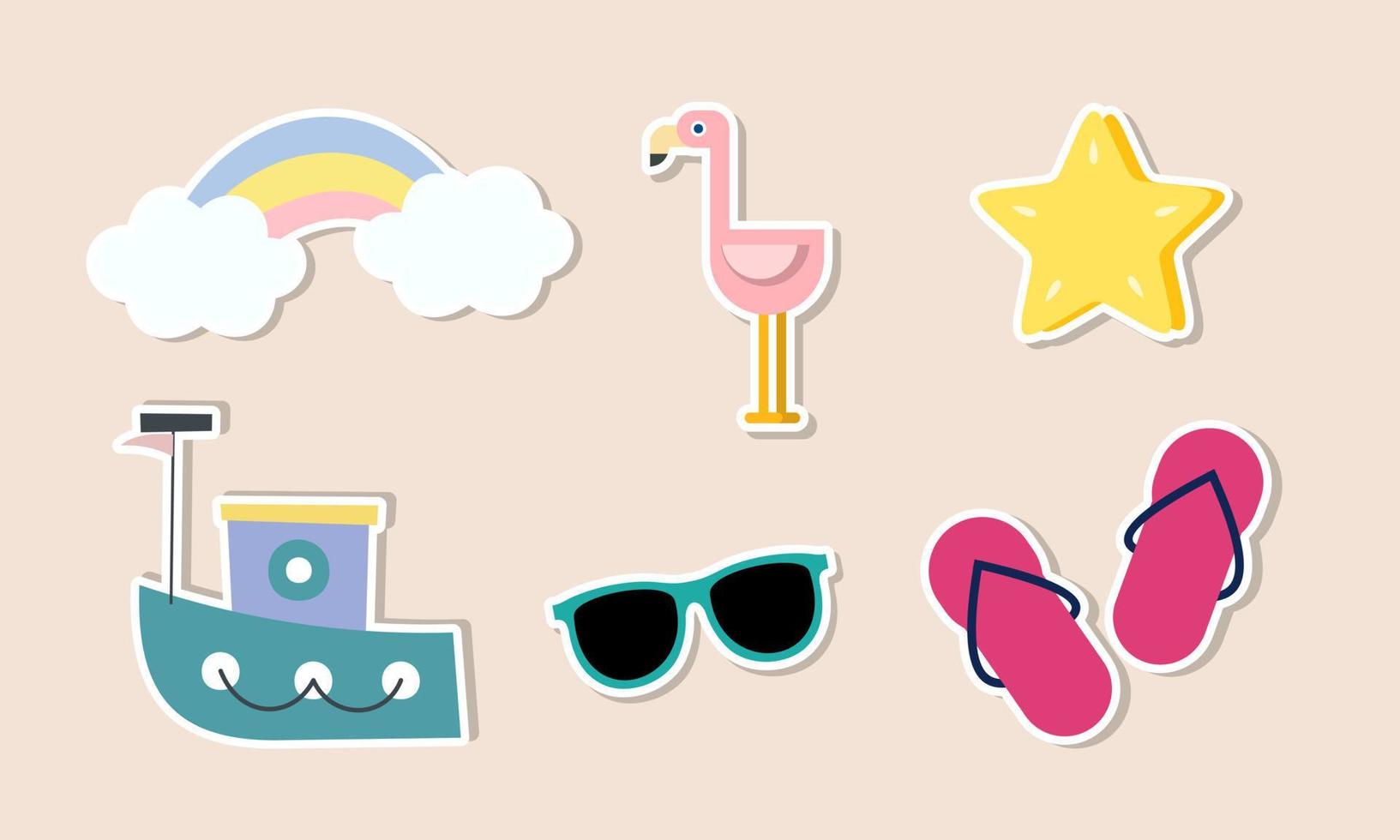 Summer stickers collection with different seasonal elements vector