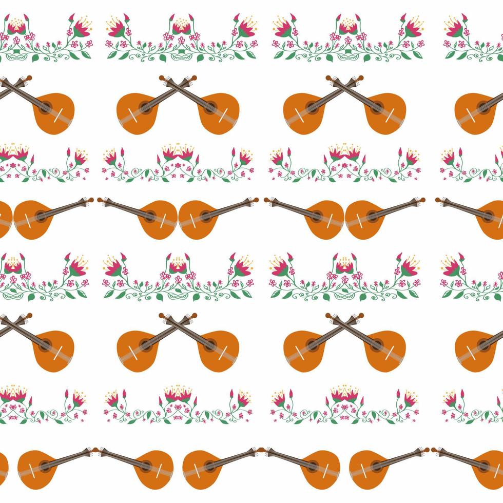 Portuguese guitar seamless pattern with flowers, typical azulejo tiles. Music and musical traditions vector