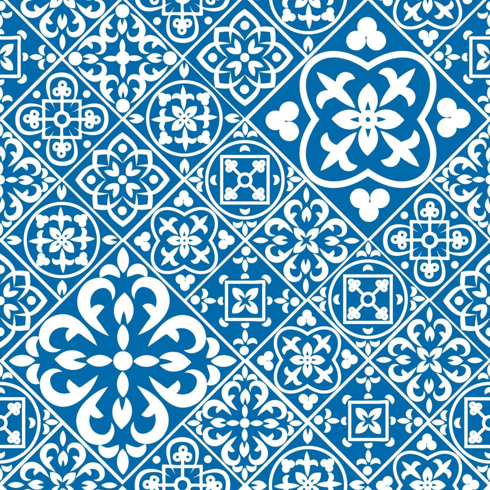 Portuguese seamless pattern with azulejo tiles. Gorgeous seamless patchwork pattern from colorful Moroccan tiles, ornaments vector