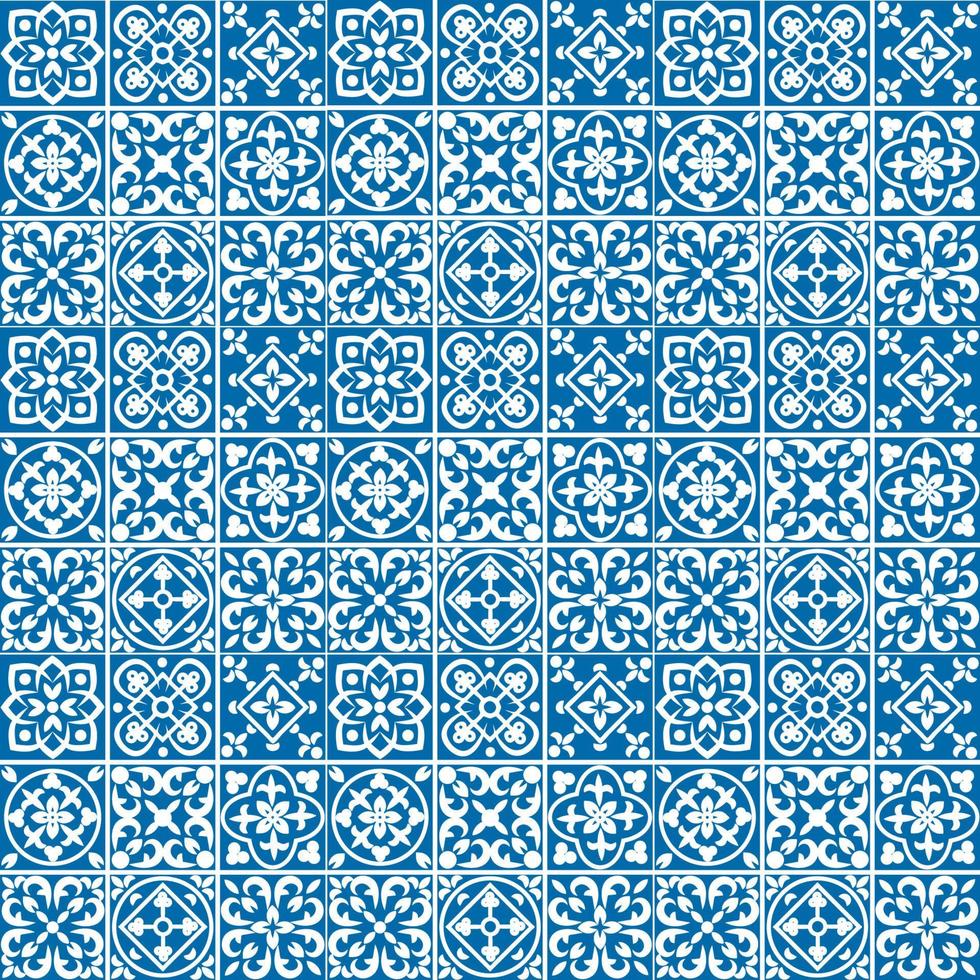 Portuguese seamless pattern with azulejo tiles. Gorgeous seamless patchwork pattern from colorful Moroccan tiles, ornaments vector