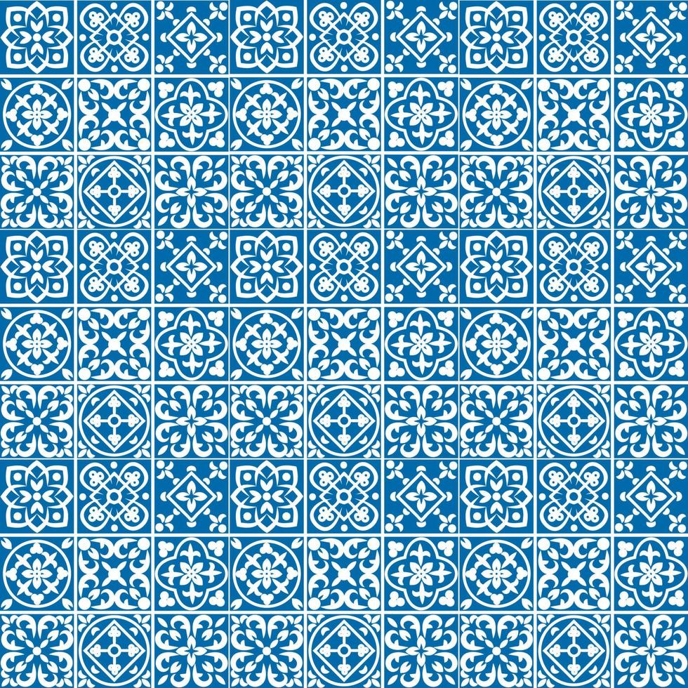 Portuguese seamless pattern with azulejo tiles. Gorgeous seamless patchwork pattern from colorful Moroccan tiles, ornaments vector