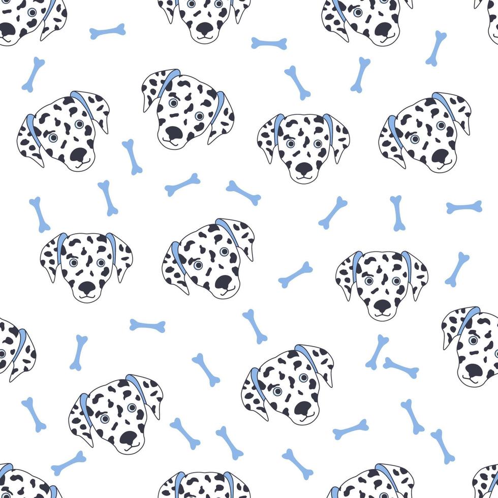 bozal de perro blanco y negro dálmata. patrón sin costuras con lindos perros de dibujos animados bozal dálmatas vector