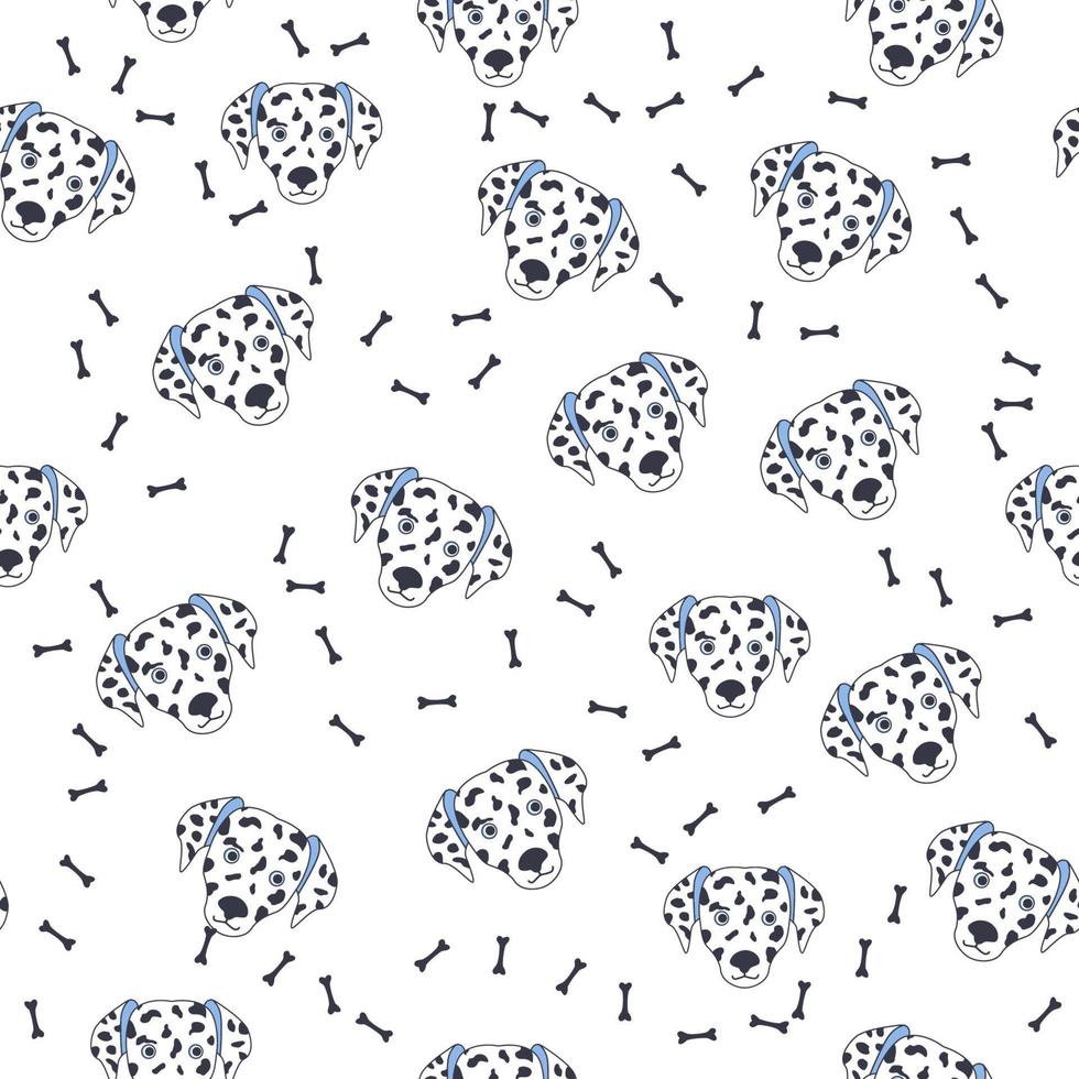 Black-white dog muzzle Dalmatian. Seamless pattern with cute cartoon dogs muzzle dalmatians vector