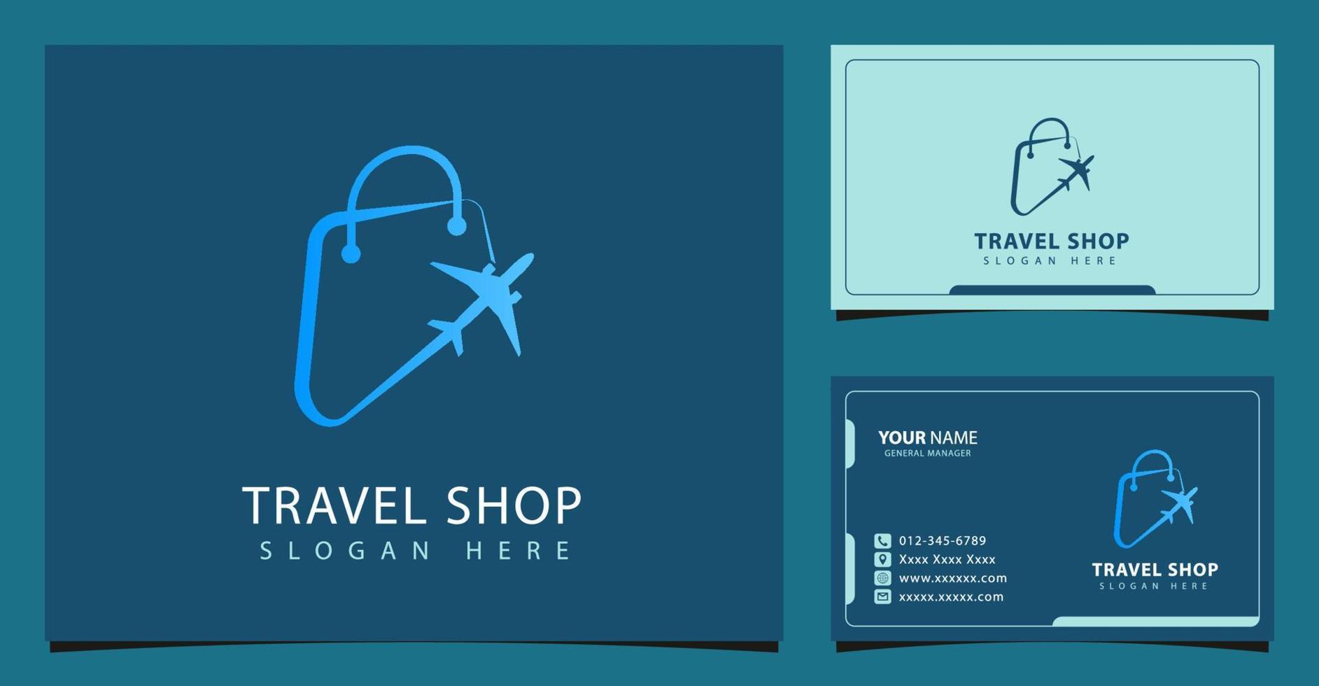 Travel shop plane and bag logo combine with business card template vector