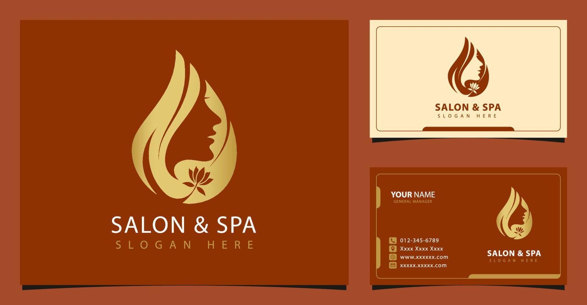 Inspiración en el diseño del logotipo de salón y spa de mujer de belleza con estilo degradado dorado vector