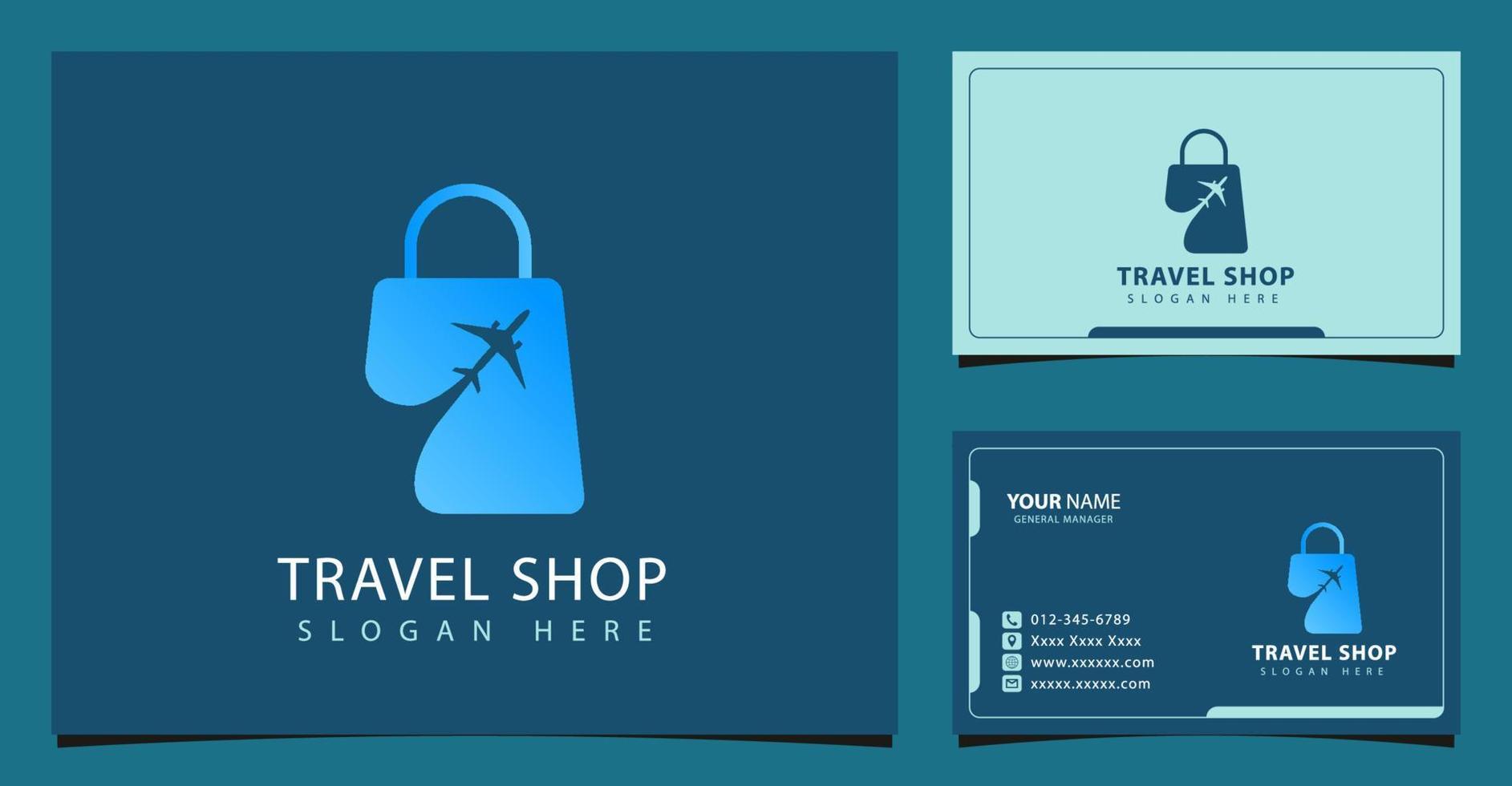 Travel shop plane and bag logo combine with business card template vector