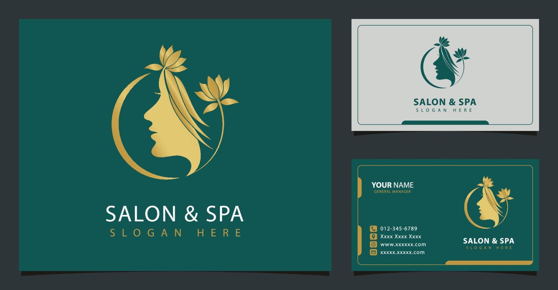 Inspiración en el diseño del logotipo de salón y spa de mujer de belleza con estilo degradado dorado vector