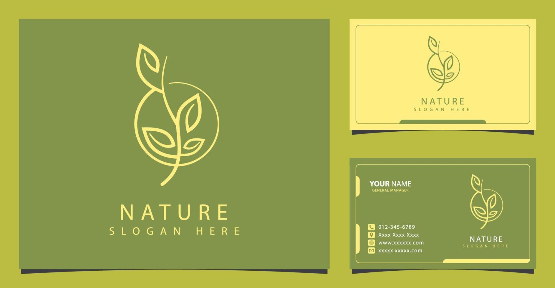 Nature logo with minimalist concept and business card design vector