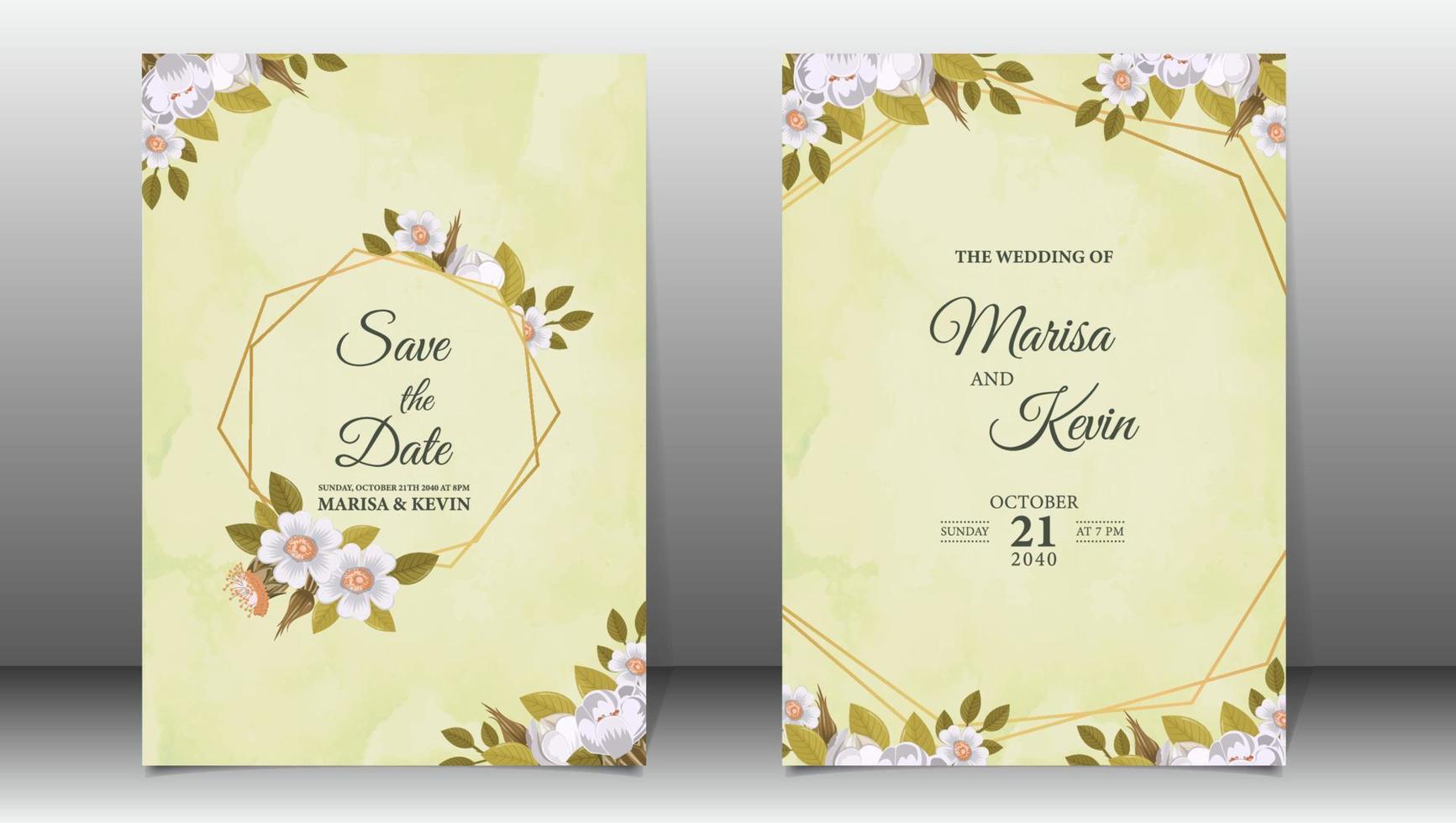 Elegant floral wedding invitation template with watercolor background vector