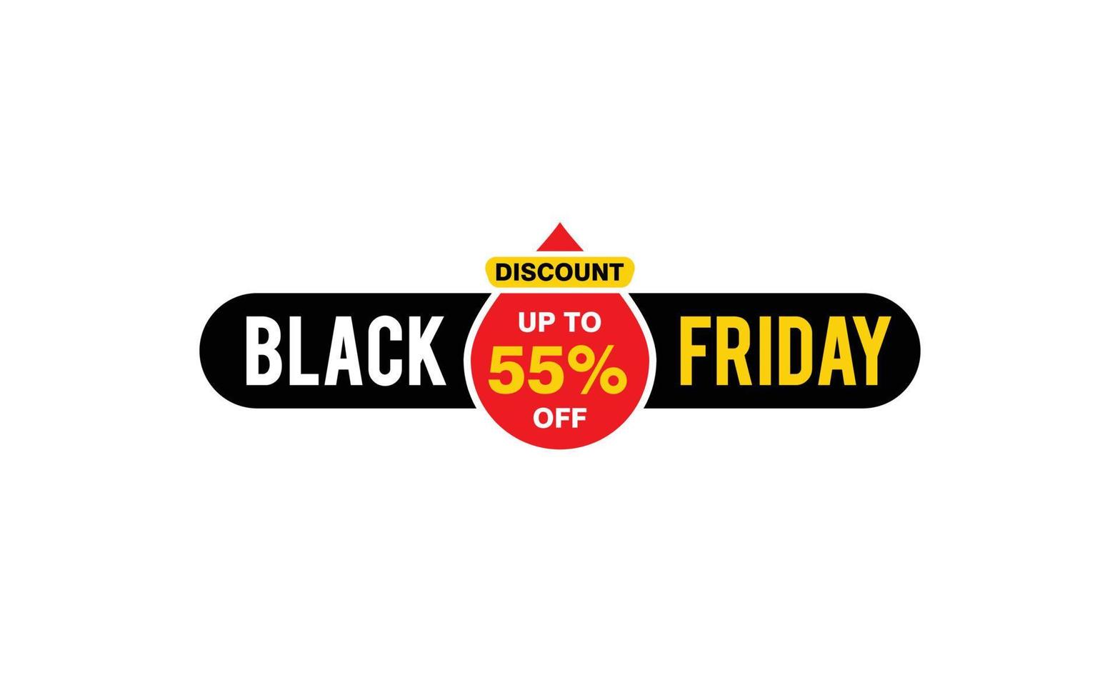 Oferta de viernes negro de 55 por ciento de descuento, liquidación, diseño de banner de promoción con estilo de etiqueta. vector