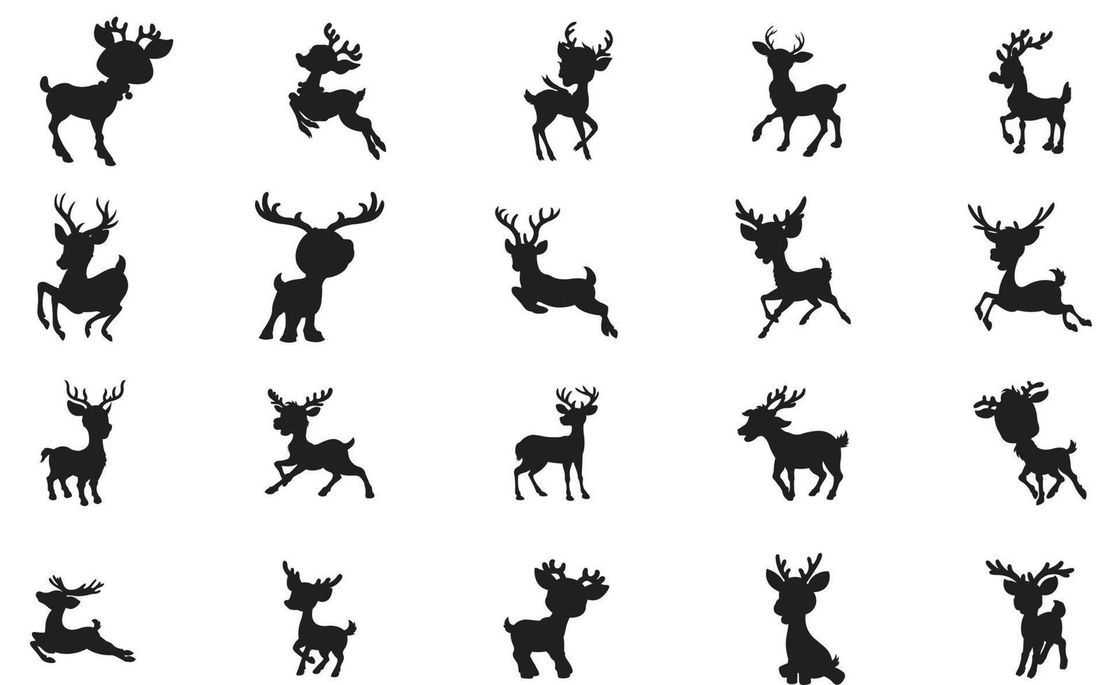 Deer Silhouette Collection Vector Illustration Wild Animals Set Isolated On White Background Cute Animal Family Silhouette Set Coloring Book For Kids