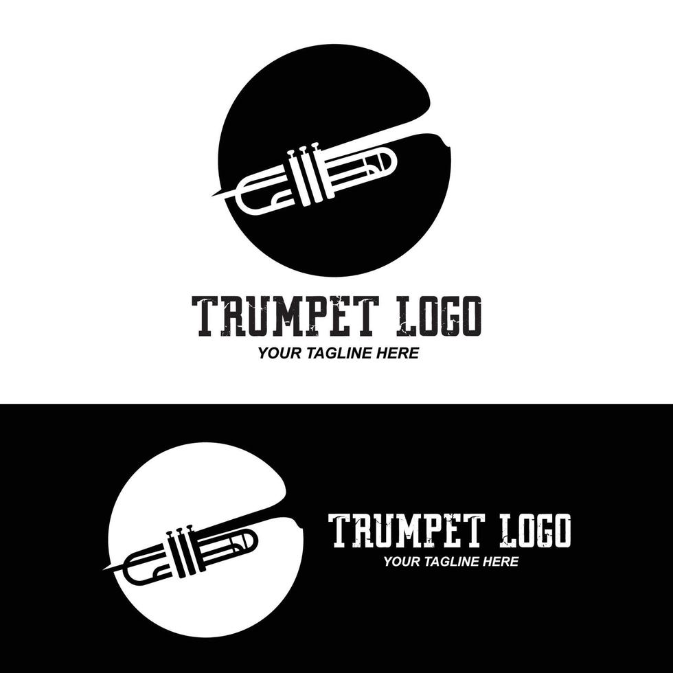 diseño de logotipo de trompeta, generar melodía, ilustración de boceto de vector de instrumento musical