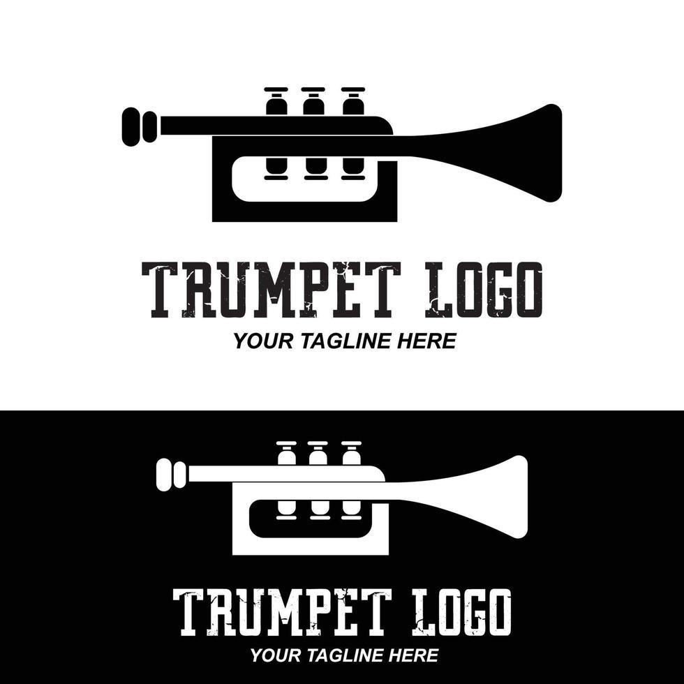 diseño de logotipo de trompeta, generar melodía, ilustración de boceto de vector de instrumento musical