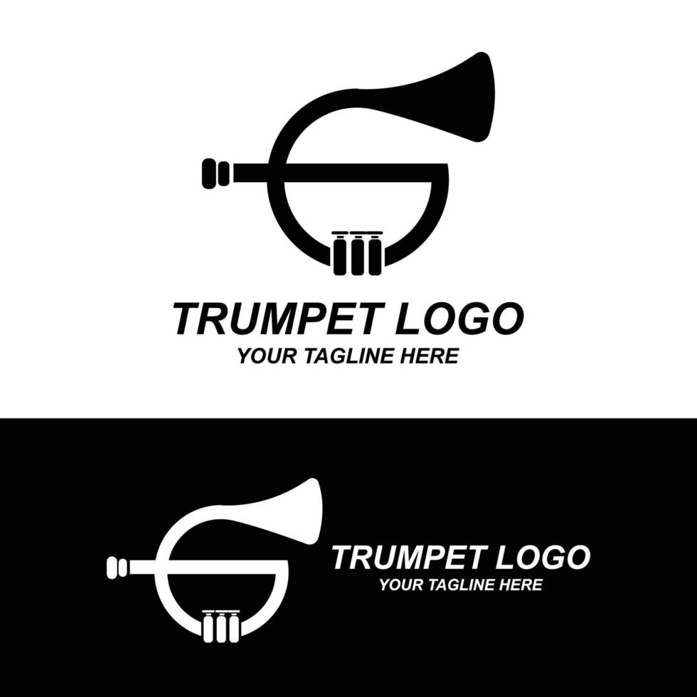 diseño de logotipo de trompeta, generar melodía, ilustración de boceto de vector de instrumento musical