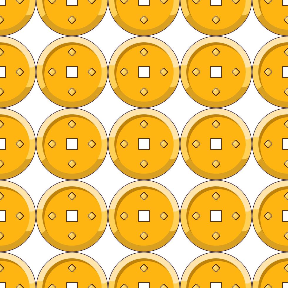 Seamless vector pattern of Chinese golden coin on white background