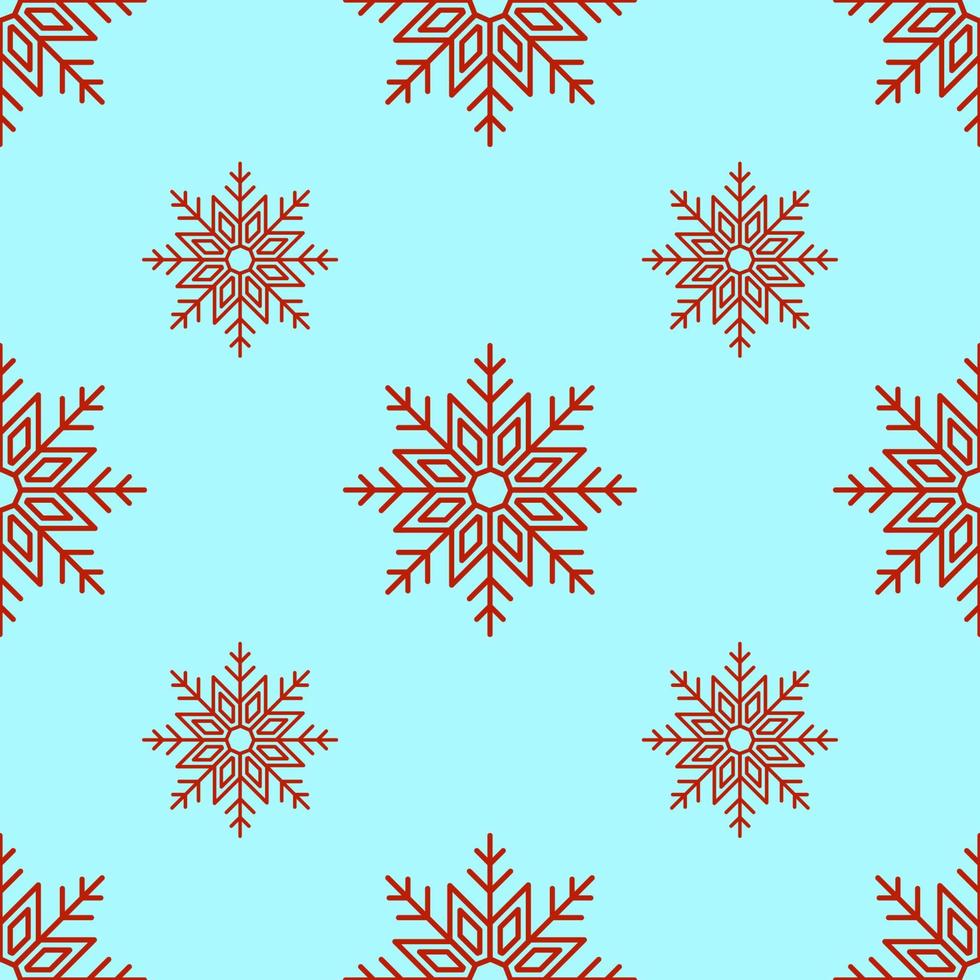 Vector vibrant seamless pattern of red snowflakes on light blue background. Perfect for textile, wallpapers, web sites, wrapping, postcard. Winter, Christmas and New Year concept