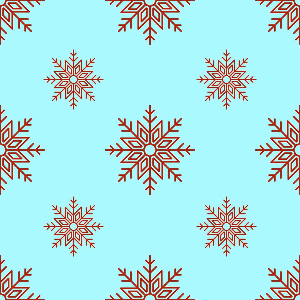 Vector vibrante patrón sin costuras de copos de nieve rojos sobre fondo azul claro. perfecto para textiles, fondos de pantalla, sitios web, envoltorios, postales. concepto de invierno, navidad y año nuevo