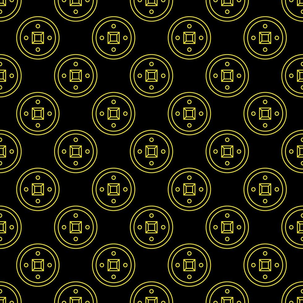 Pattern of Chinese coin on black background for web sites, textile, wallpapers vector