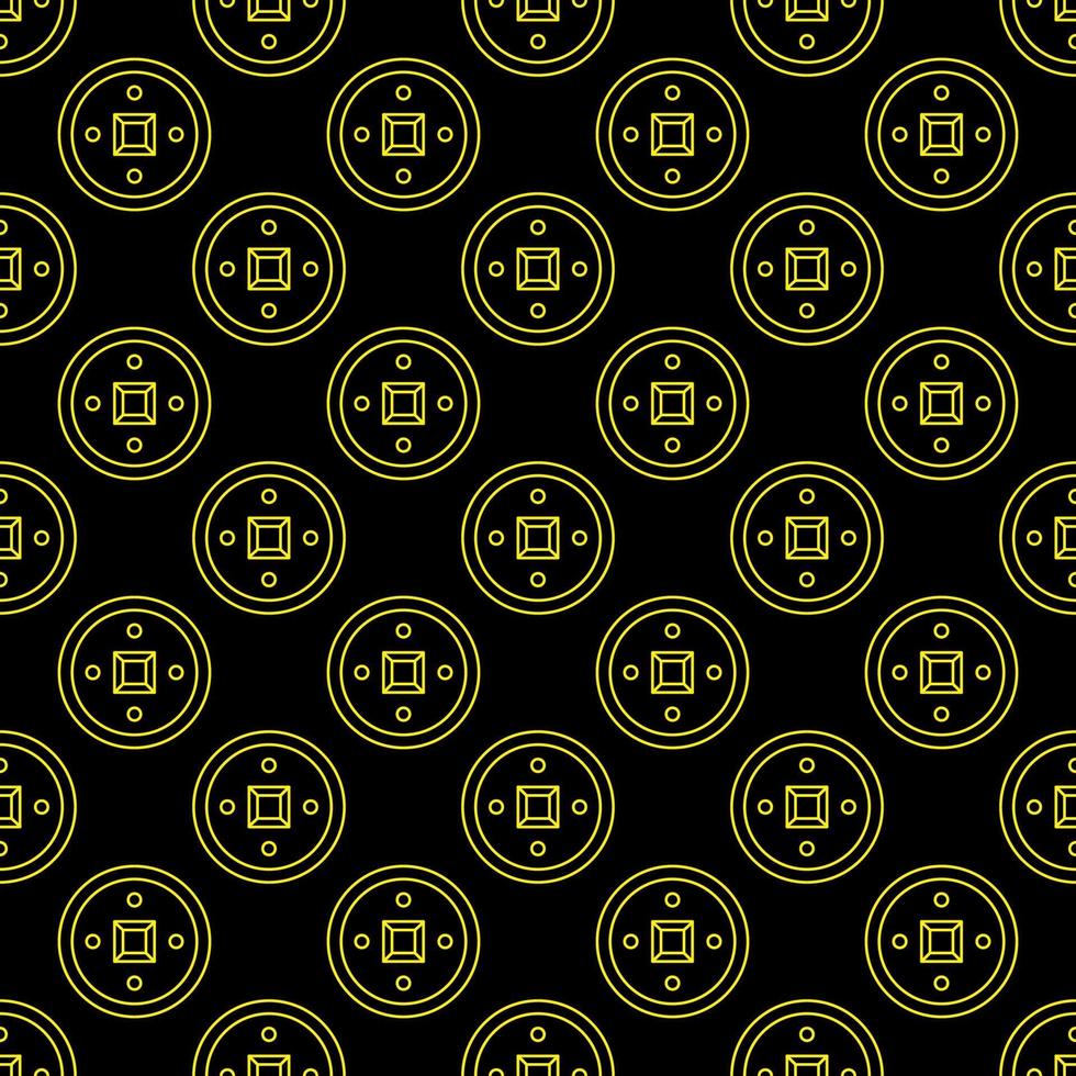 patrón de moneda china sobre fondo negro para sitios web, textiles, fondos de pantalla vector