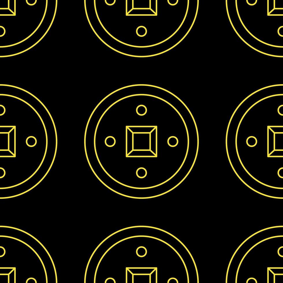 Seamless vector repeating pattern of Chinese golden coin on black background