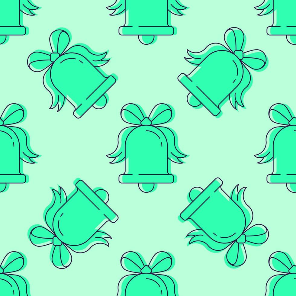 Christmas, New Year, winter holiday concept. Vivid seamless pattern of simple line bell on light green background for printing, wrapping, websites, postcards, wallpapers vector