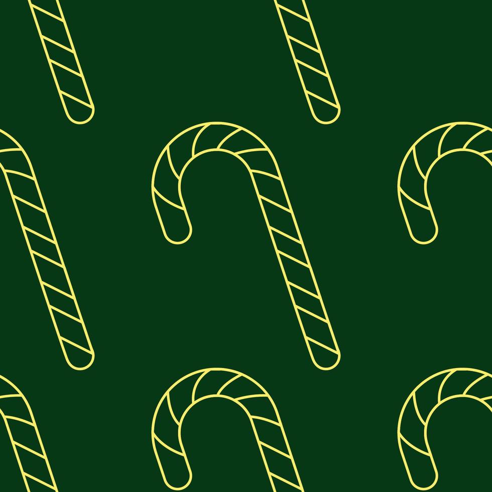 patrón vectorial sin costuras de palo de caramelo amarillo sobre fondo verde oscuro vector
