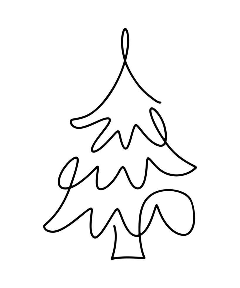 arte de línea de árbol de abeto de pino de vector de navidad. dibujo  continuo de
