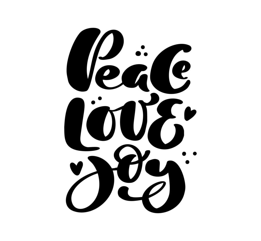 Peace Love Joy vector hand lettering positive calligraphy quote text to Christmas holiday design, typography celebration poster, calligraphy illustration