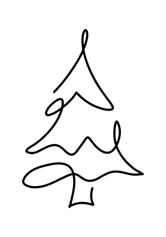 Christmas vector pine fir tree line art. Continuous one line drawing. illustration minimalistic design for xmas and New Year type concept