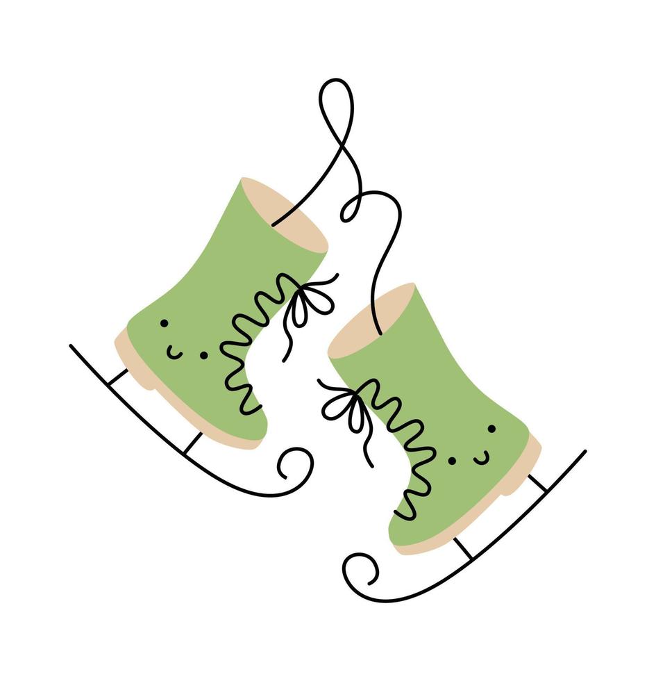 Navidad dibujada a mano dos lindos amantes felices patines verdes de invierno. pareja para el día de san valentín y el diseño. feliz navidad y feliz año nuevo ilustración para la celebración de días festivos vector