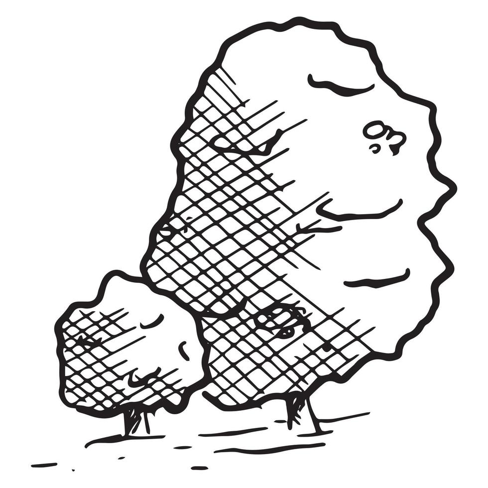 ilustración vectorial aislada de bosquejo en blanco y negro dos árboles con follaje. vector